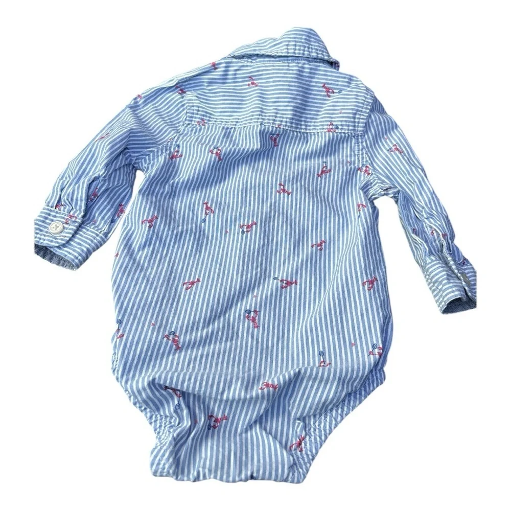 Oshkosh B’gosh Blue Striped Baby Long sleeve with Lobsters playing badminton  9M - Picture 2 of 3